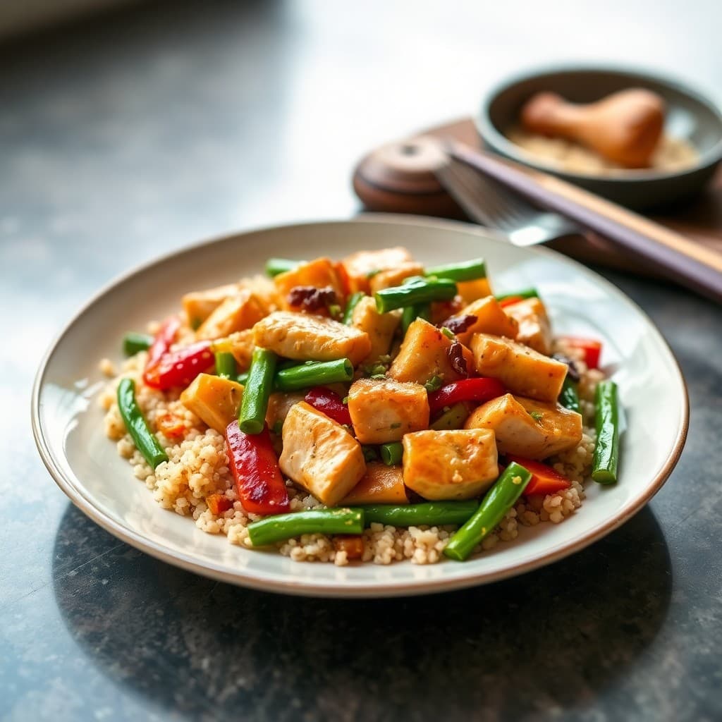 Ginger-Garlic Chicken Stir-Fry with Quinoa