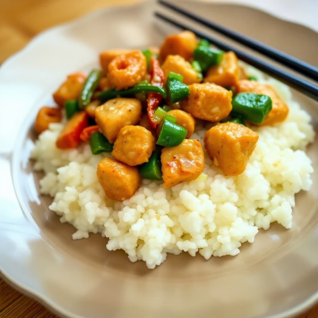 Zesty Ginger Chicken Stir-Fry with Cauliflower Rice
