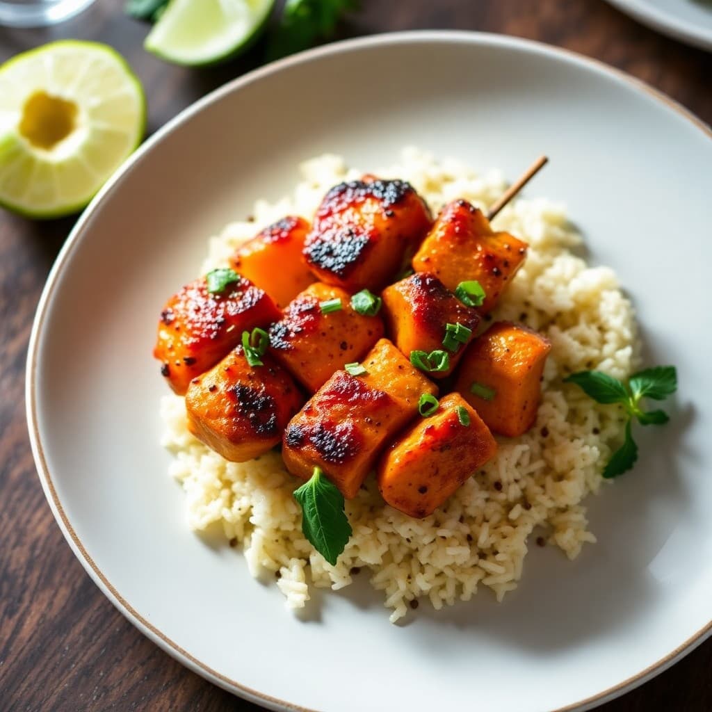 Fiery Mango Chicken Skewers with Coconut Lime Rice