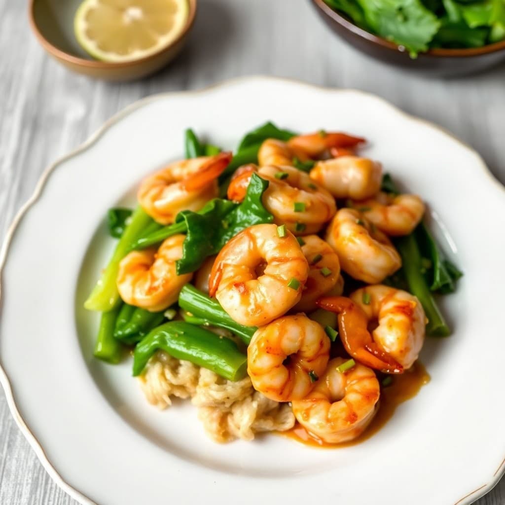 Sizzling Lemon Pepper Shrimp Stir-Fry with Garlic Bok Choy
