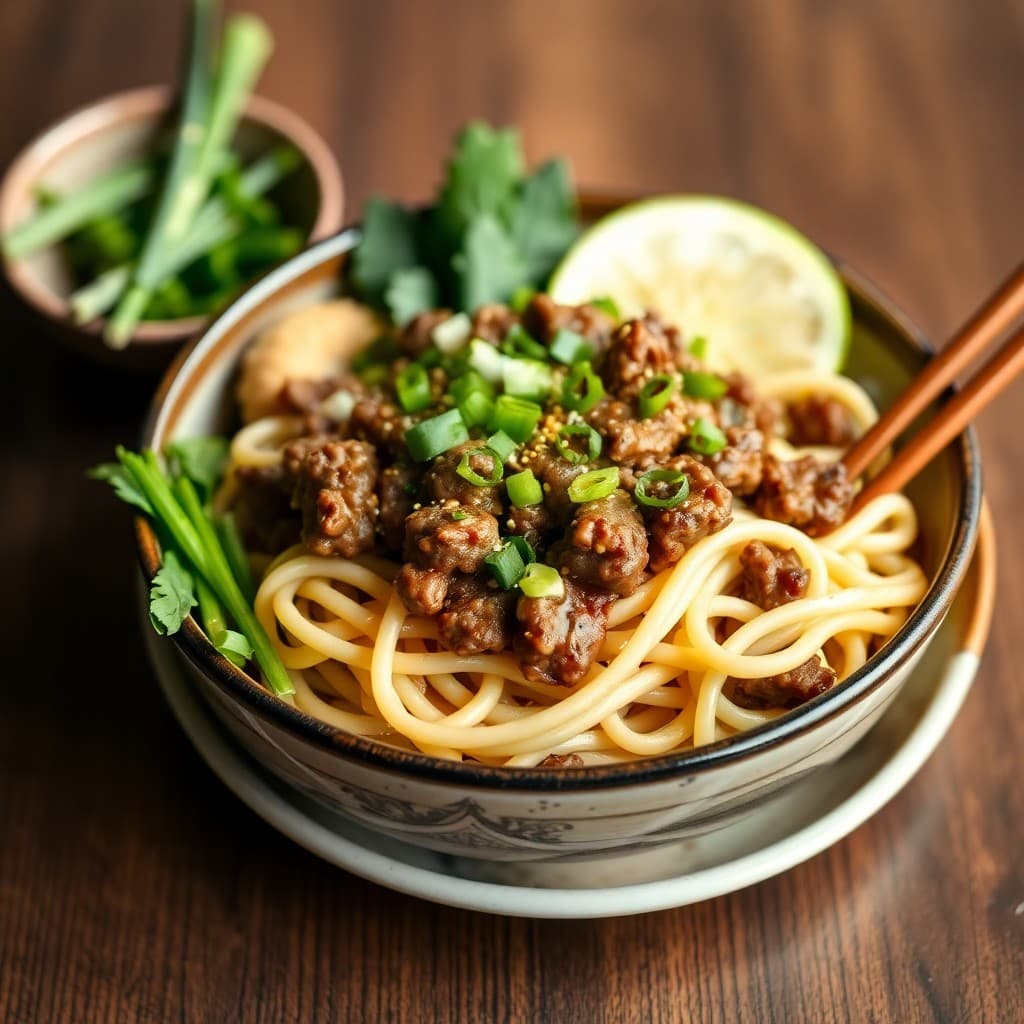 Korean-Inspired Ginger Beef & Scallion Noodle Bowls