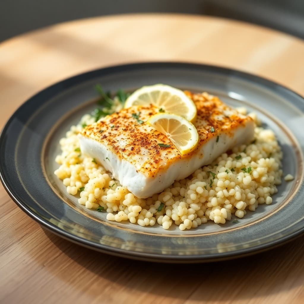 Mediterranean Baked Cod with Lemon Herb Couscous