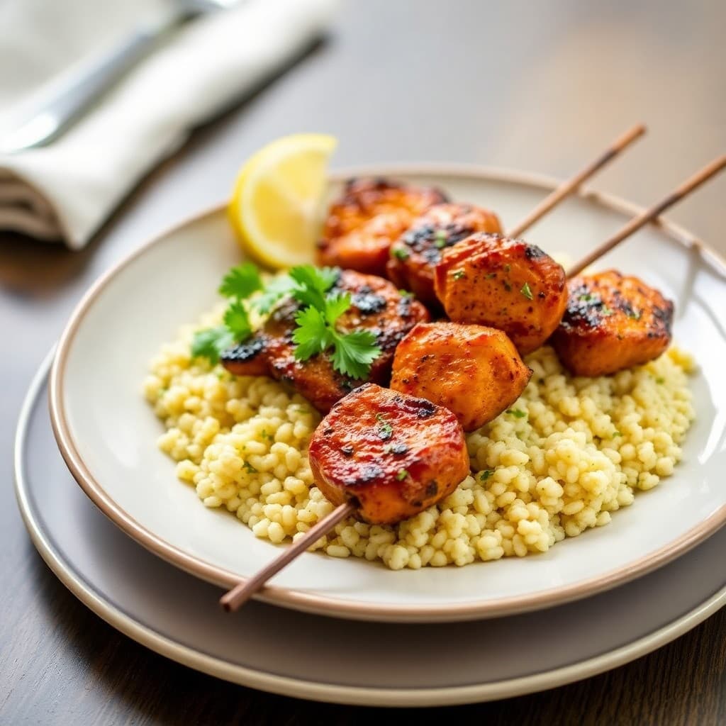 Sizzling Moroccan Spiced Chicken Skewers with Lemon Herb Couscous
