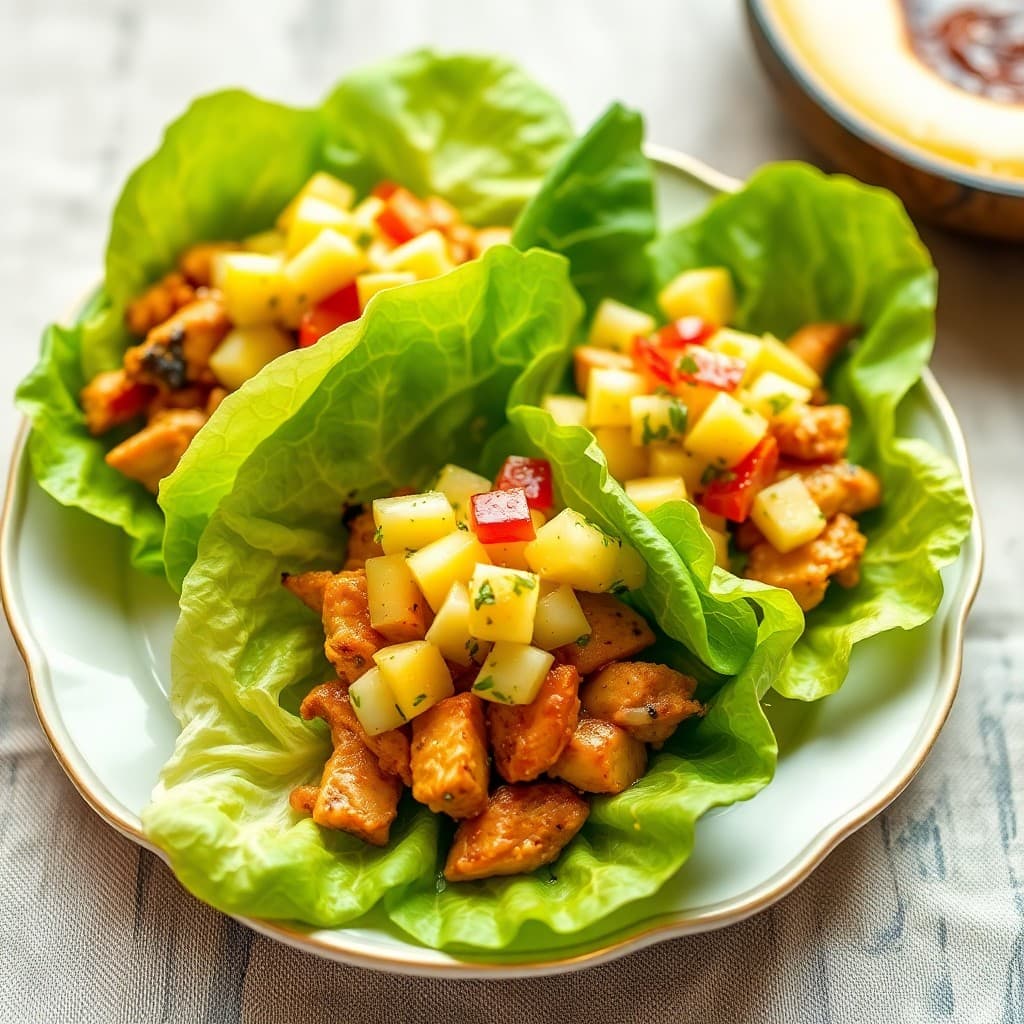 Teriyaki Chicken Lettuce Wraps with Pineapple Salsa