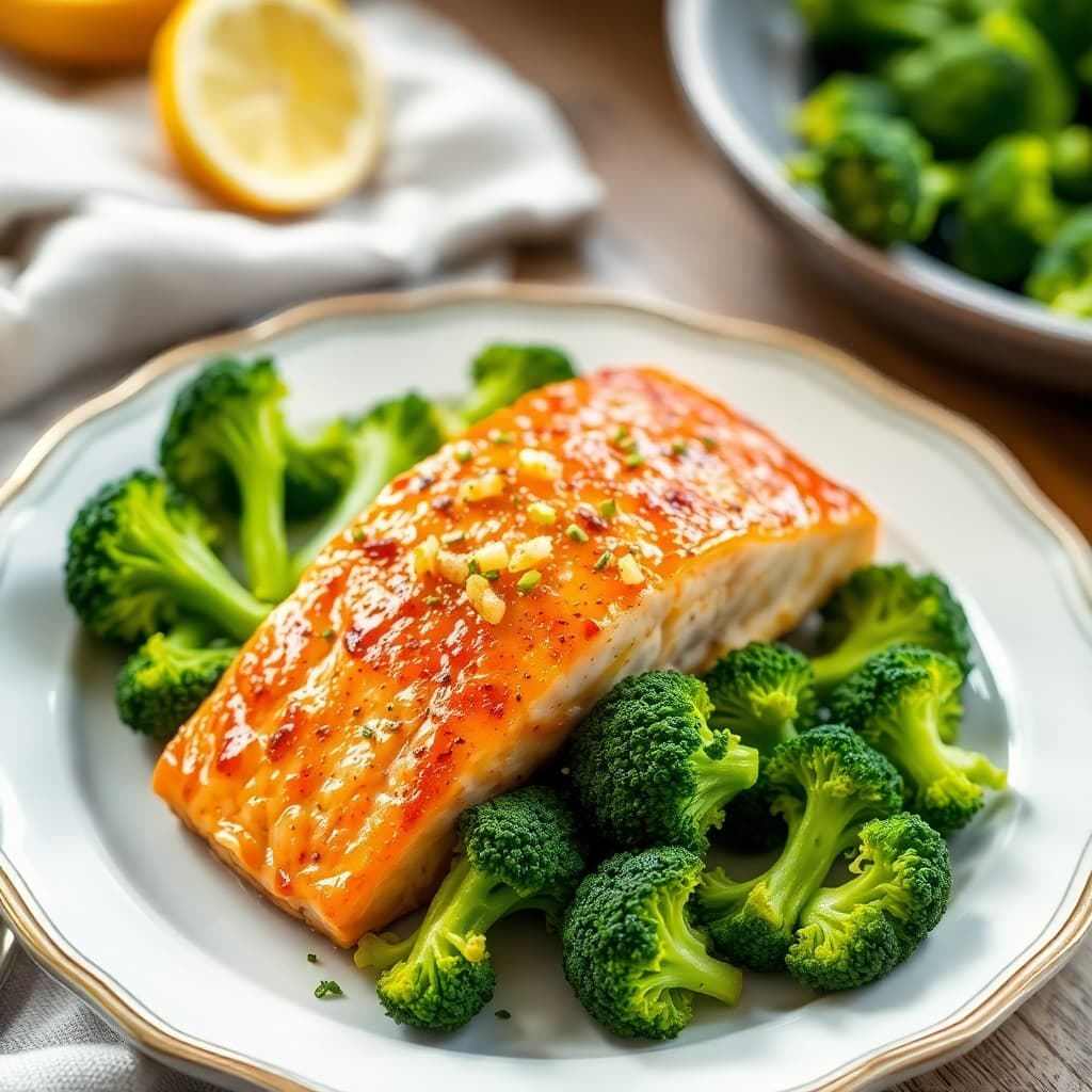 Ginger-Garlic Baked Salmon with Roasted Broccoli