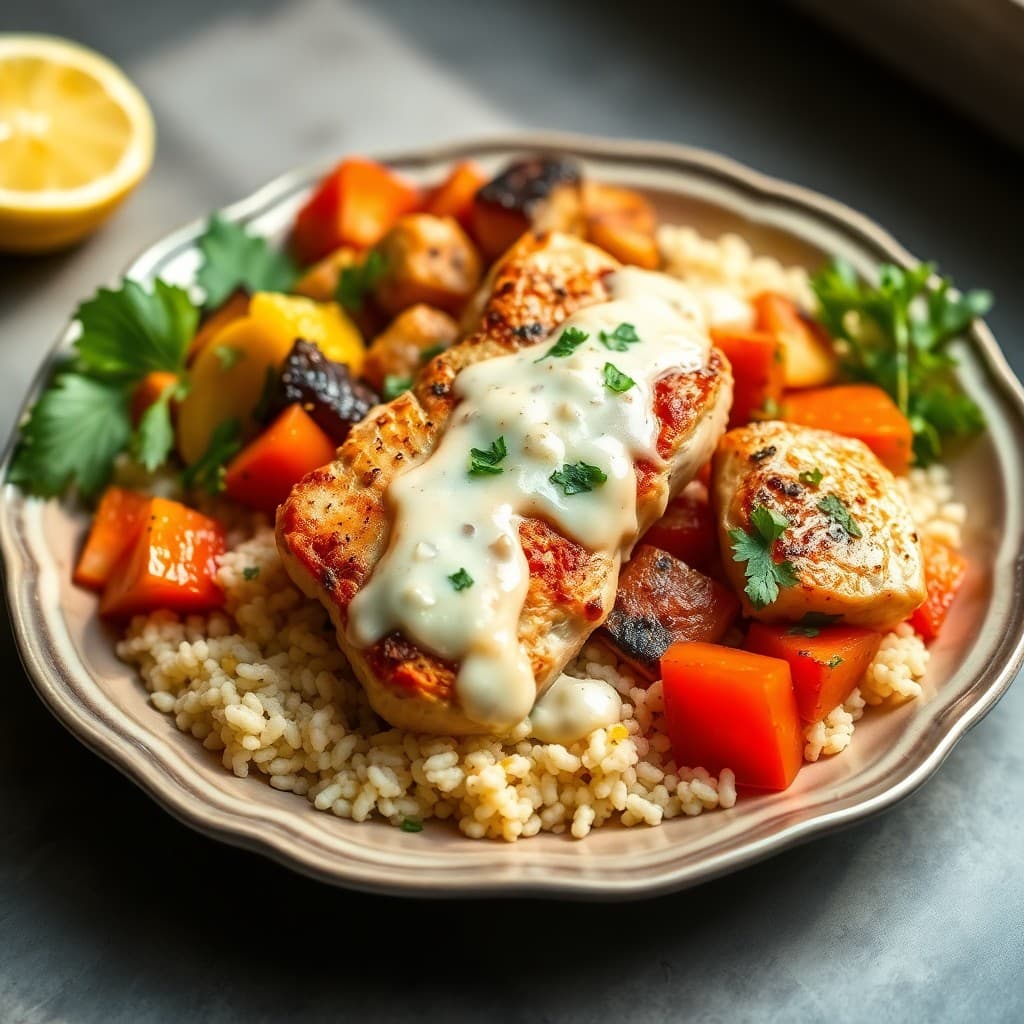 Lemon Garlic Mediterranean Chicken Bowls