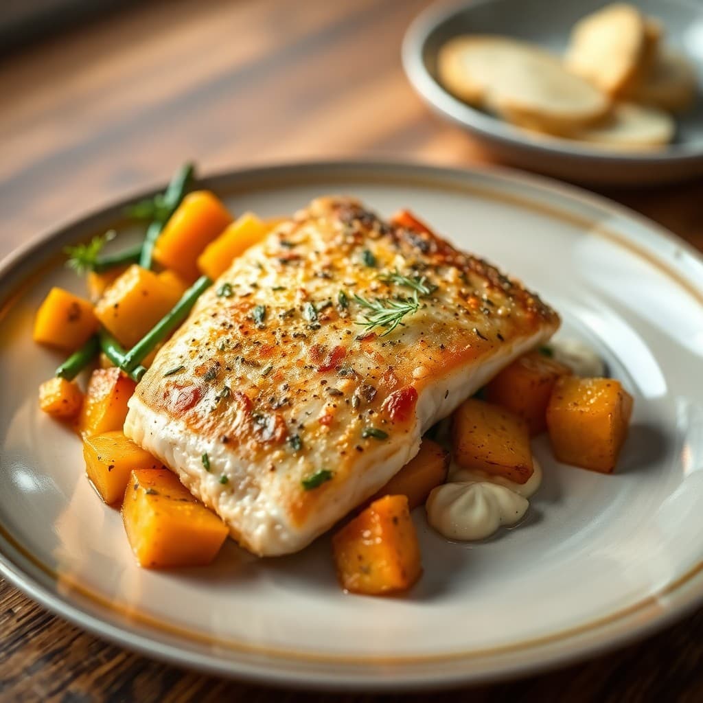 Seared Garlic Herb Tilapia with Roasted Butternut Squash Medley