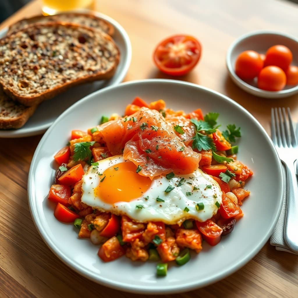 Turkish Menemen with Smoked Salmon & Whole Grain Toast