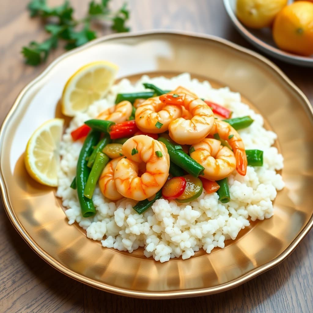 Lemon Garlic Shrimp Stir-Fry with Cauliflower Rice