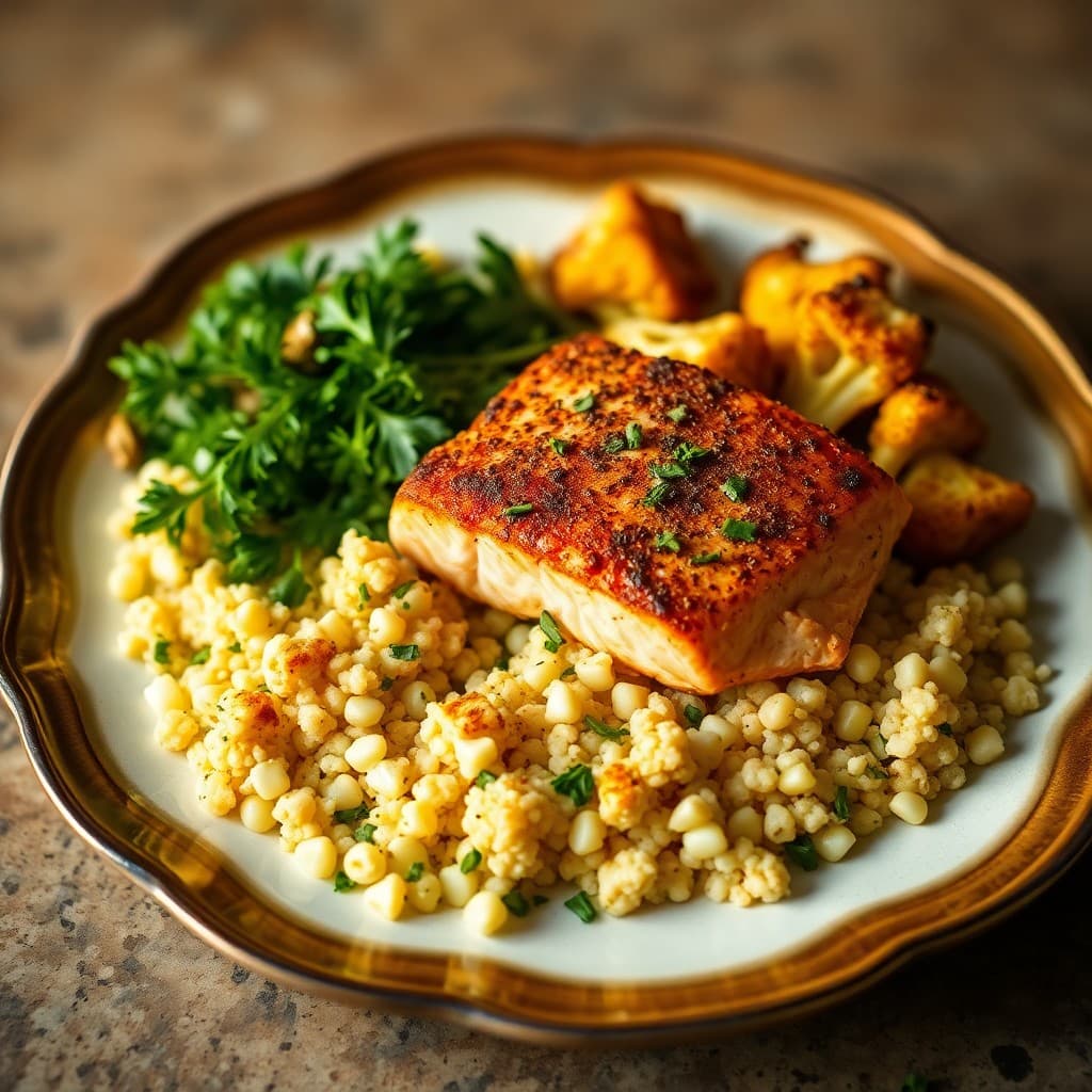 Moroccan-Spiced Salmon with Charred Cauliflower & Herbed Couscous