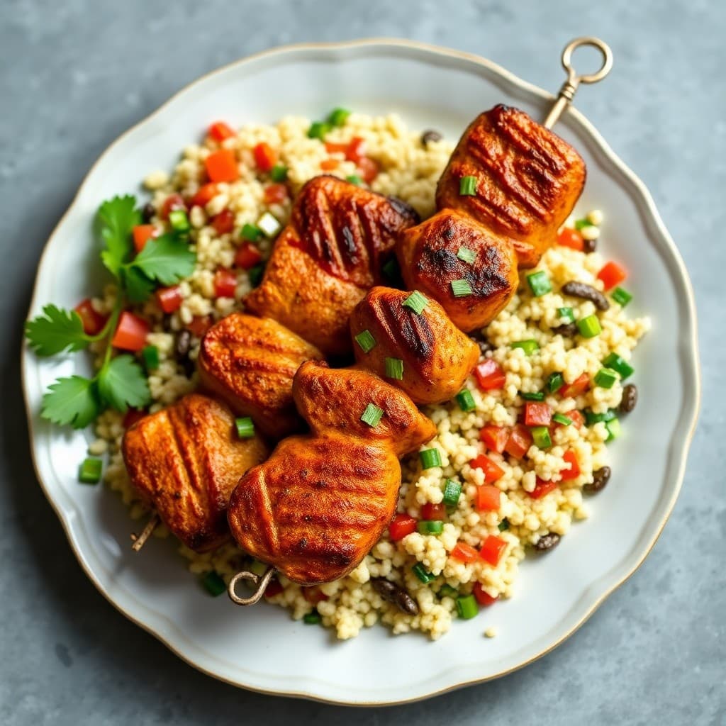 Moroccan Spiced Chicken Skewers with Couscous Tabbouleh