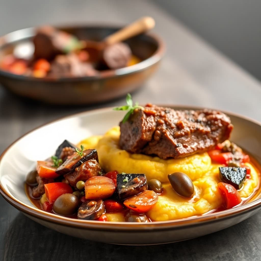Sicilian Braised Lamb with Eggplant Caponata & Creamy Polenta