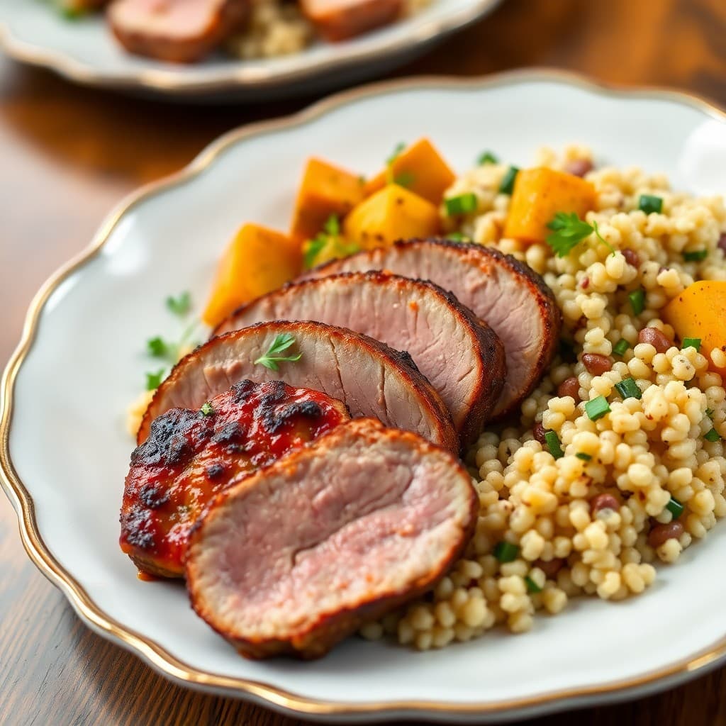 Seared Chili-Lime Pork Tenderloin with Roasted Butternut Squash and Quinoa Salad