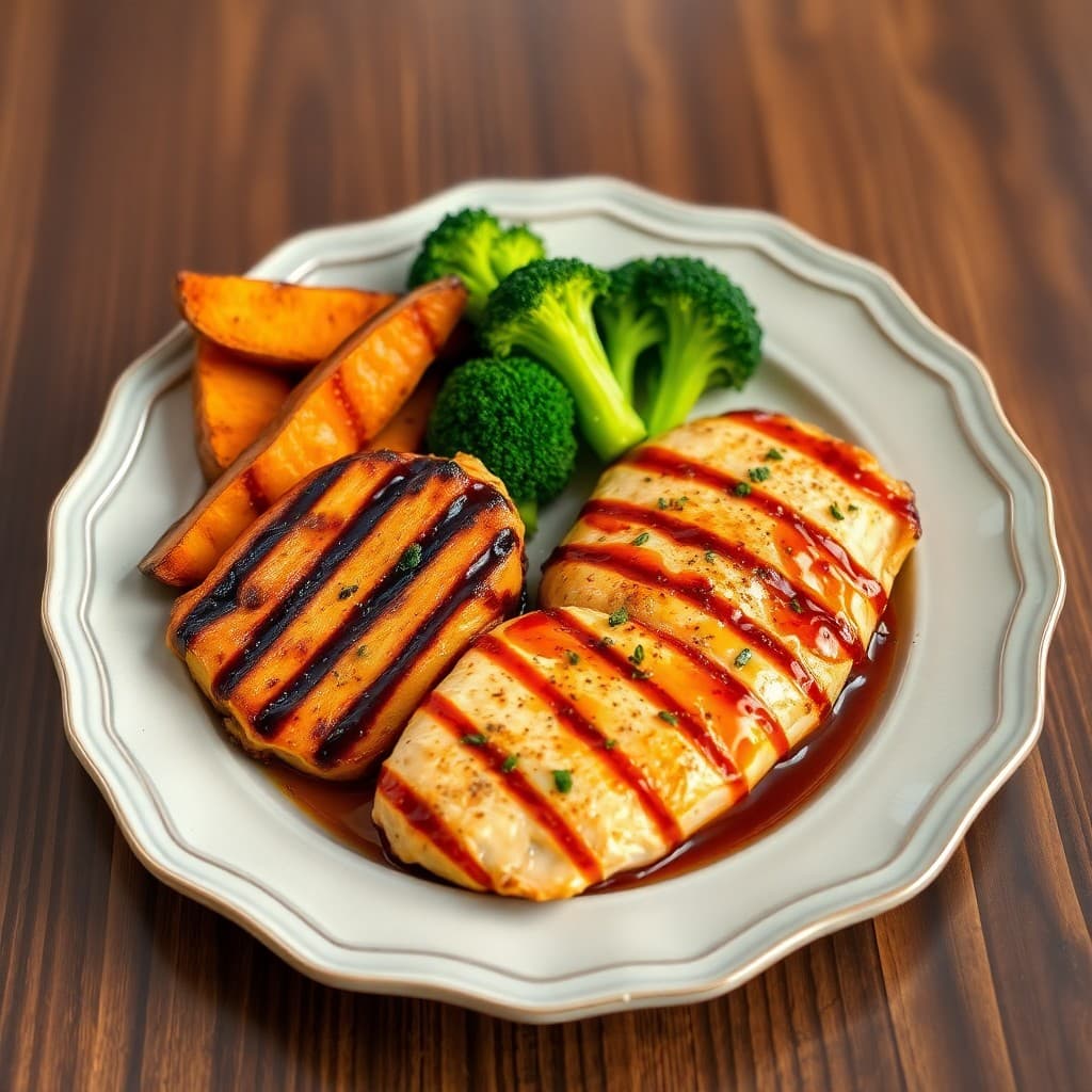 Teriyaki Grilled Chicken with Roasted Sweet Potato and Broccoli