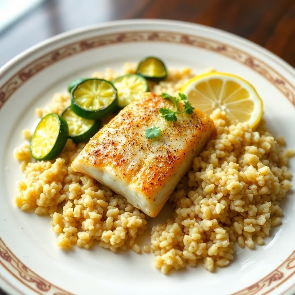 Baked Lemon-Pepper Tilapia with Roasted Zucchini and Quinoa