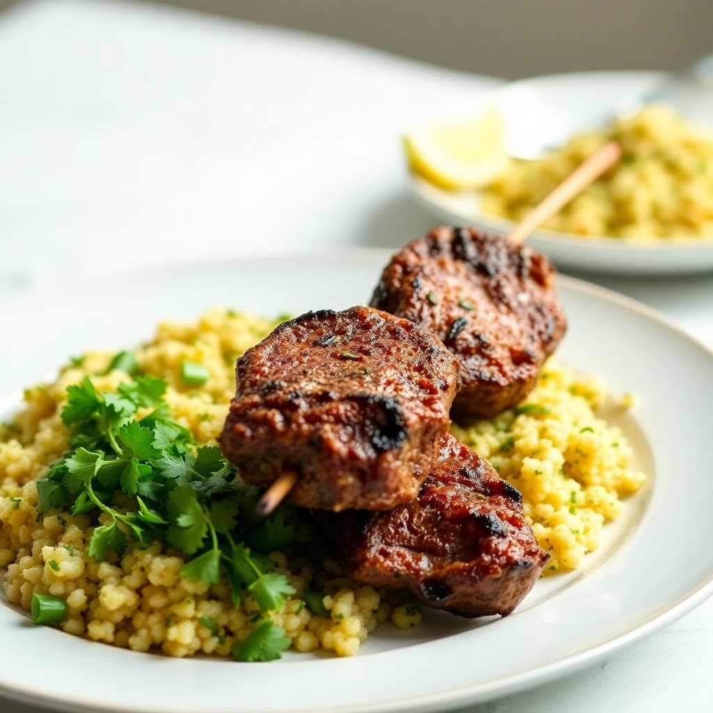Moroccan Spiced Lamb Skewers with Herbed Couscous