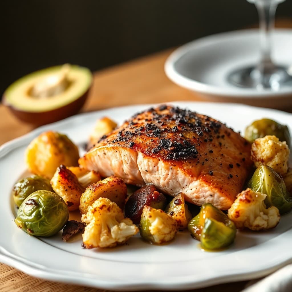 Roasted Salmon with Cauliflower and Brussels Sprouts
