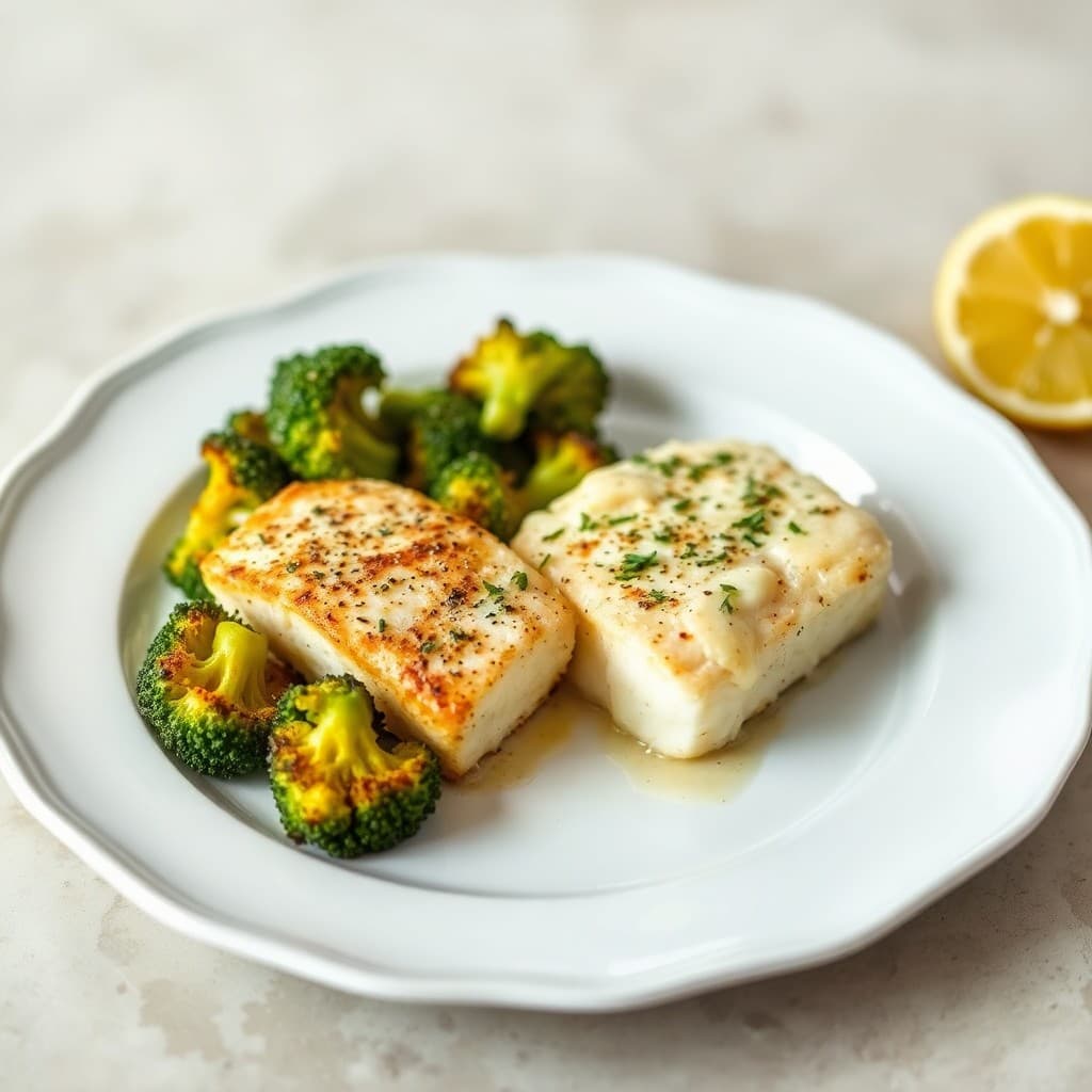 Garlic Herb Baked Cod with Roasted Lemon-Parmesan Broccoli
