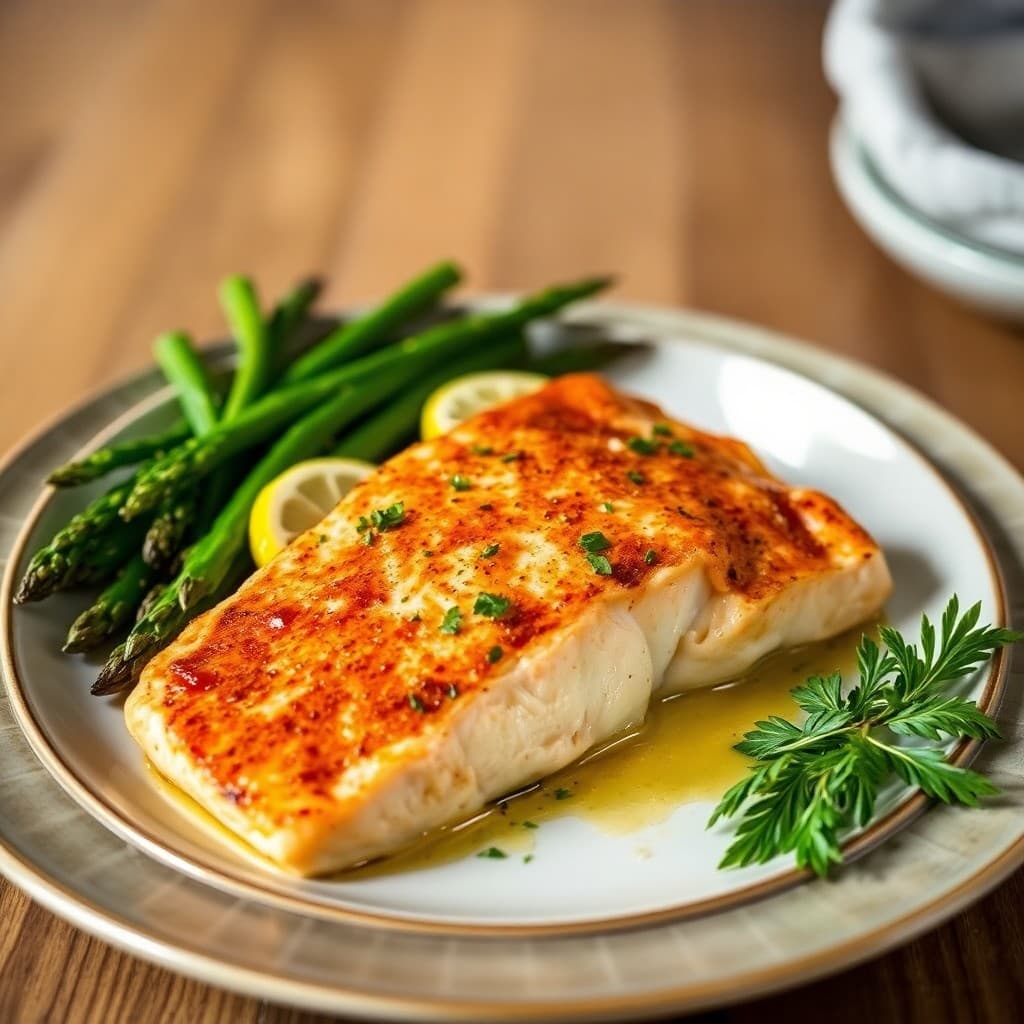 Spanish Seared Salmon with Lemon Garlic Asparagus