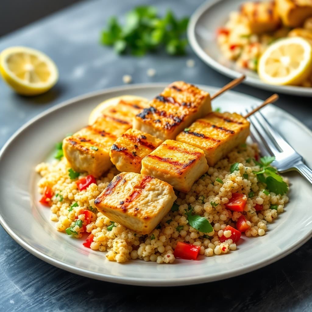 Zesty Lemon Chicken Skewers with Quinoa Tabbouleh