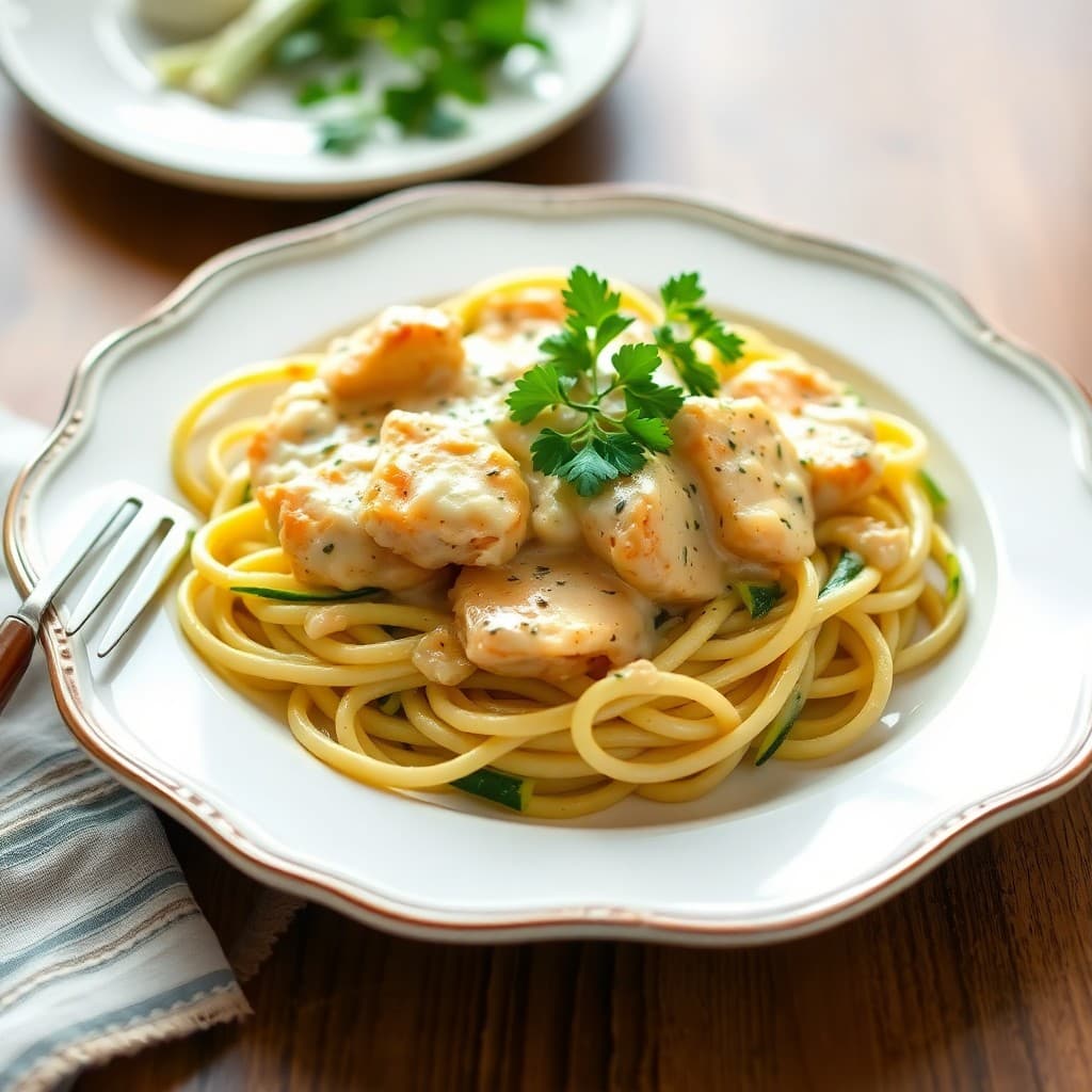 Creamy Garlic Chicken Zoodle Bake