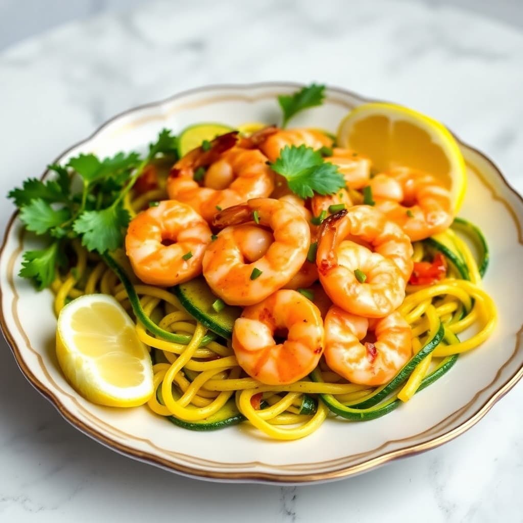Lemon Garlic Shrimp Stir-Fry with Zucchini Noodles