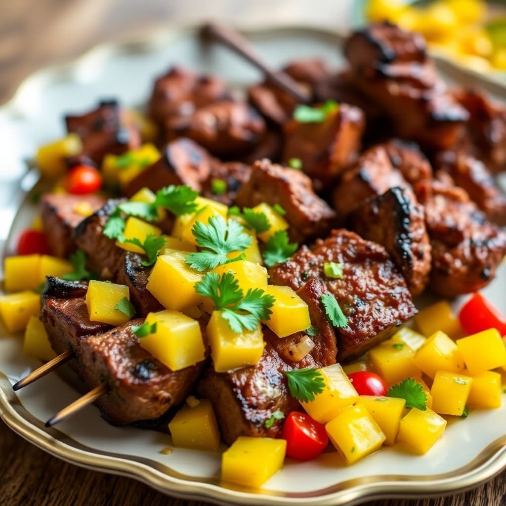Zesty Brazilian Picanha Skewers with Mango Salsa