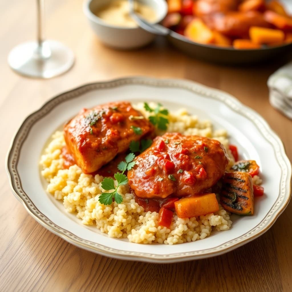 Moroccan Chicken Tangine with Roasted Vegetable Couscous