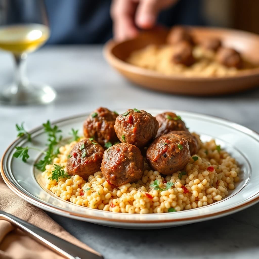 Moroccan Spiced Lamb Meatballs with Cinnamon-Scented Couscous