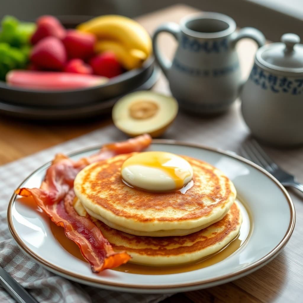 Japanese-Style Fluffy Pancakes with Miso Butter & Crispy Bacon