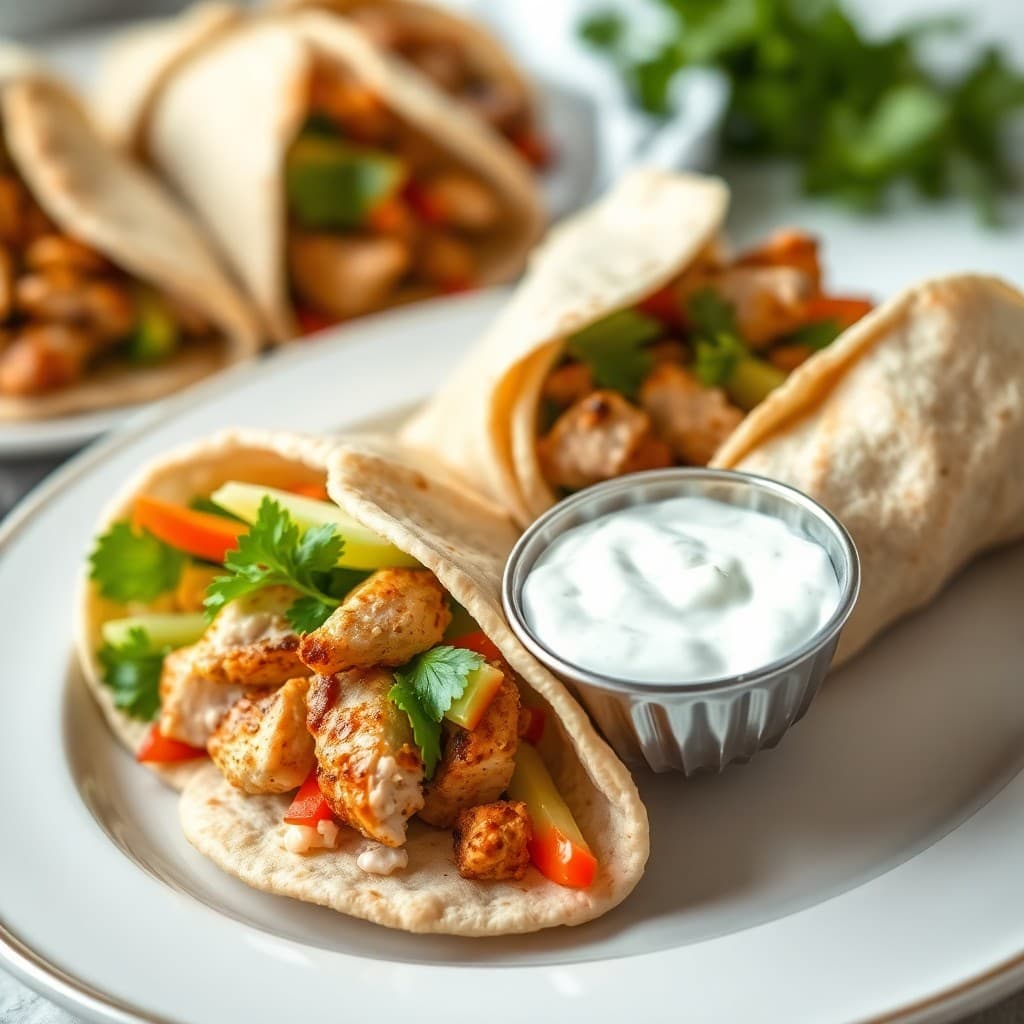 Lemon Garlic Chicken Souvlaki Wraps