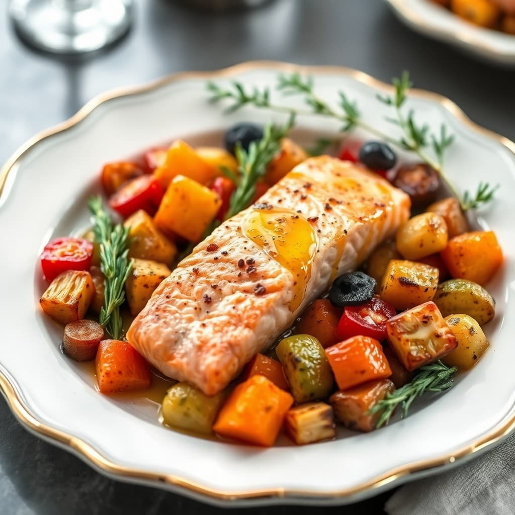 Mediterranean Baked Salmon with Roasted Veggies