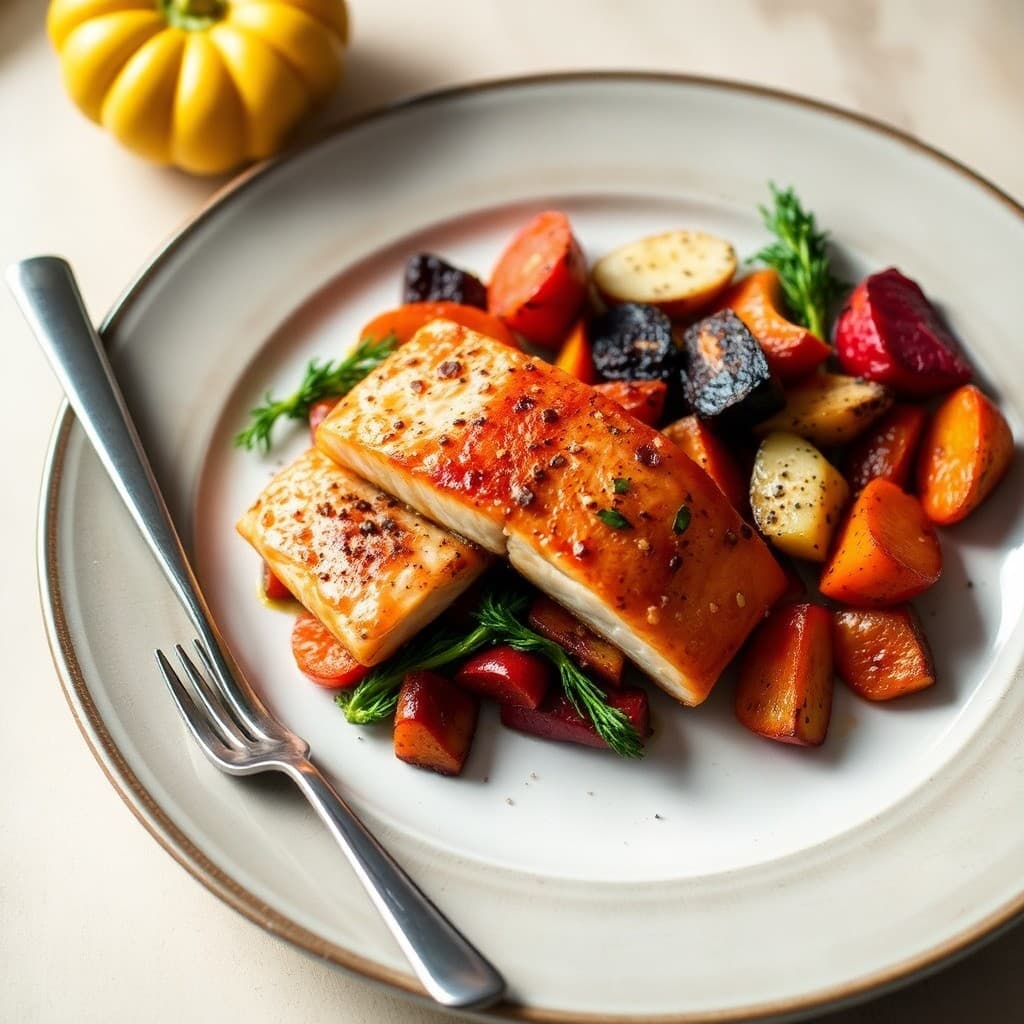 Satiating Salmon with Roasted Autumn Vegetables
