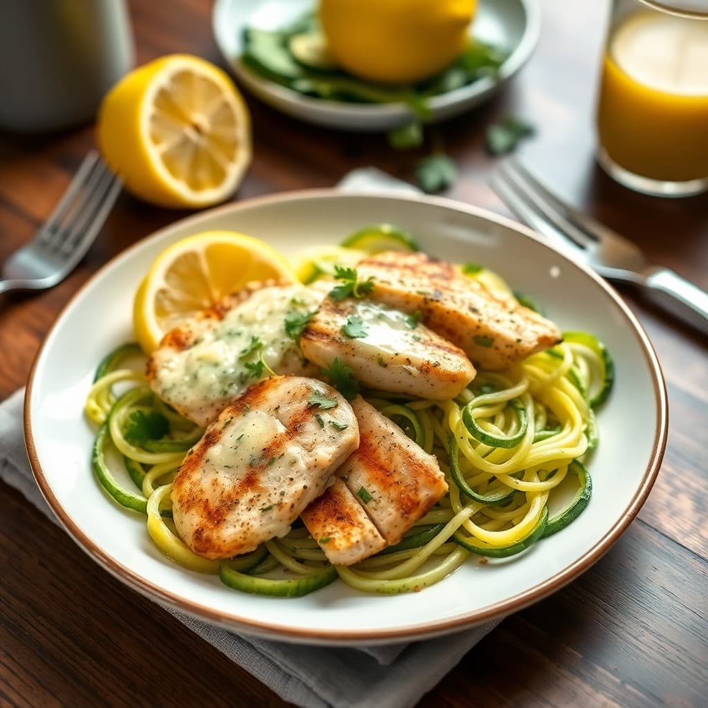 Lemony Herb Chicken with Zucchini Noodles