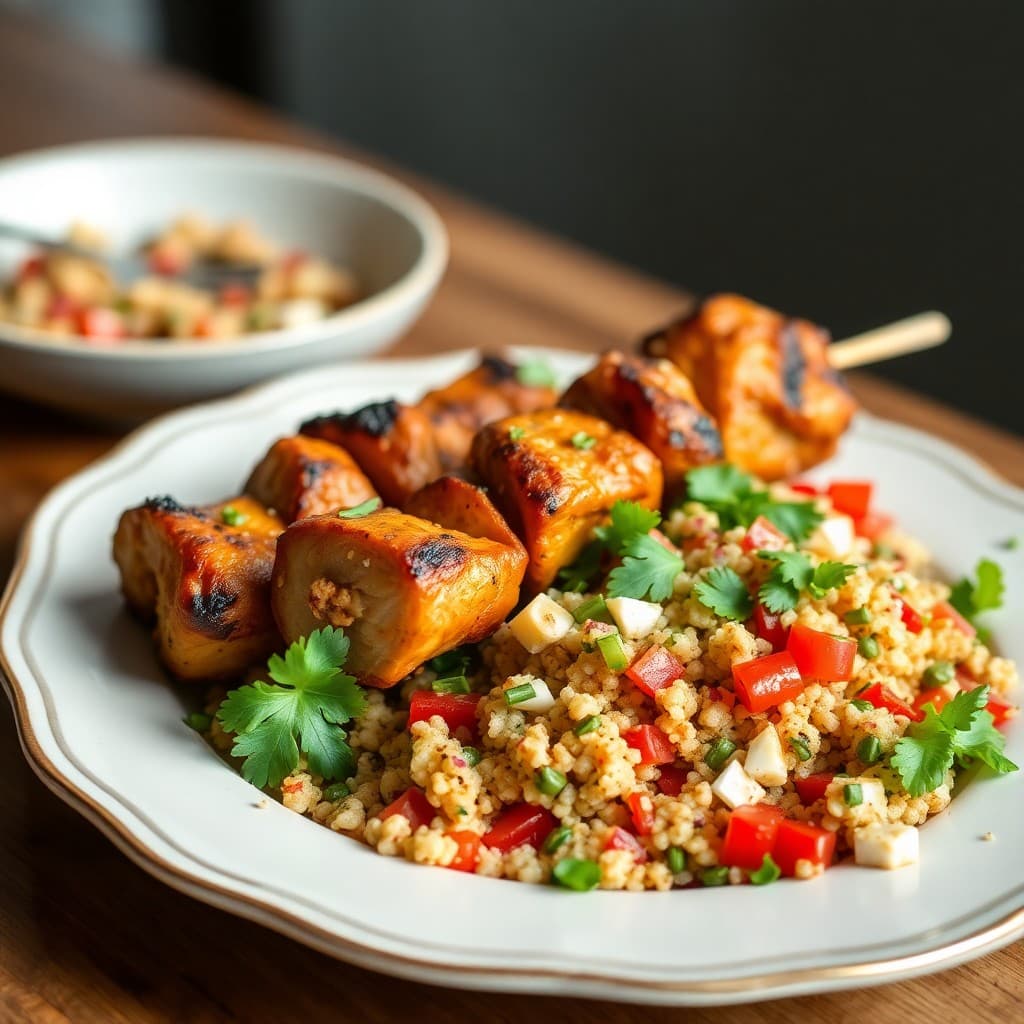 Moroccan Chicken Skewers with Quinoa Tabbouleh