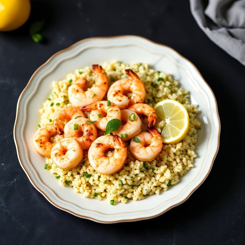 Lemon Garlic Shrimp Skewers with Herbed Couscous