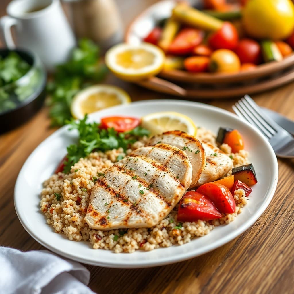 Lemon Herb Grilled Chicken with Quinoa and Roasted Vegetables