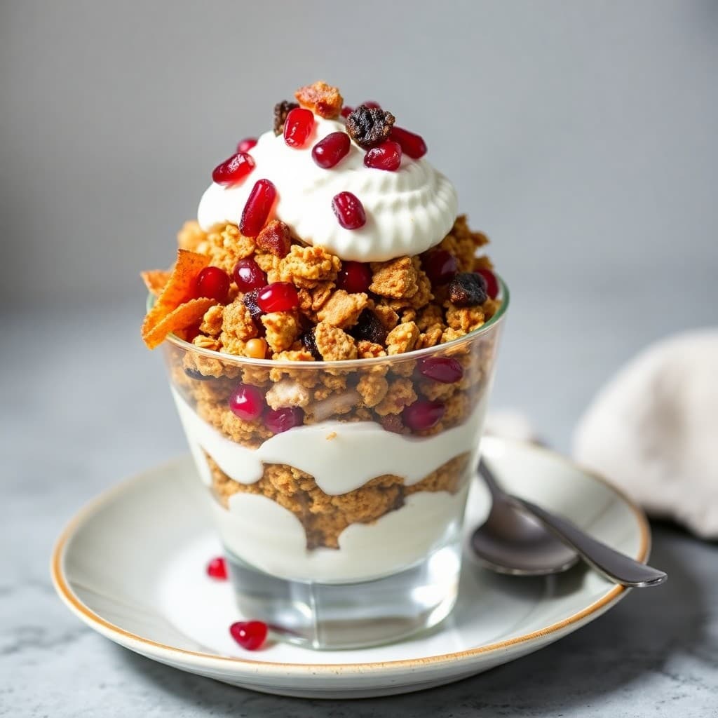 Moroccan-Spiced Yogurt Parfait with Candied Bacon & Pomegranate Crunch