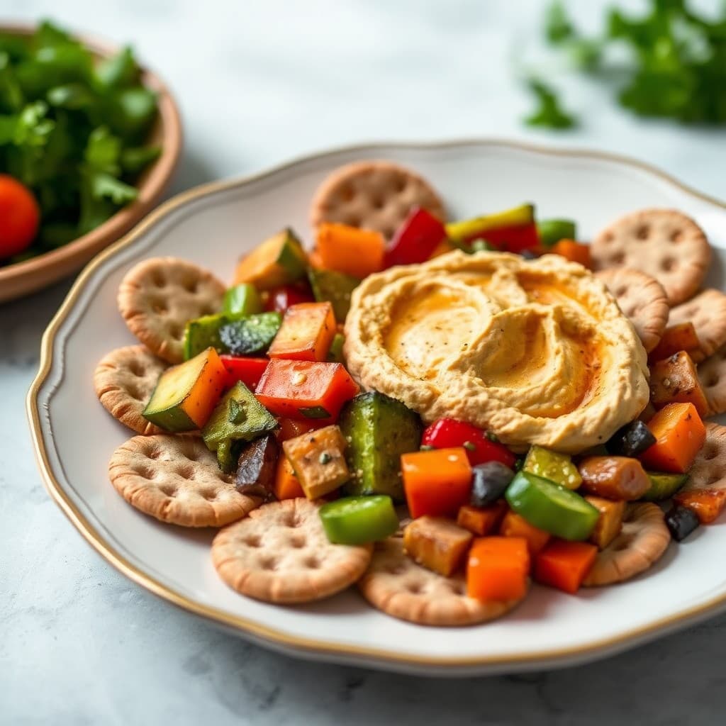 Mediterranean Roasted Vegetable Hummus Snack