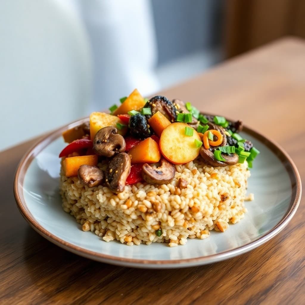 Korean Gochujang Tempeh & Mushroom Bibimbap with Crispy Millet