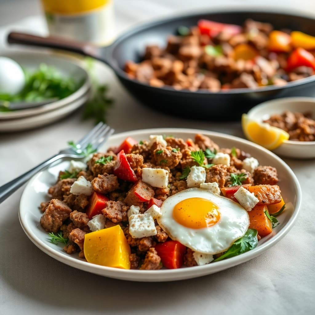 Greek Lamb and Feta Breakfast Skillet