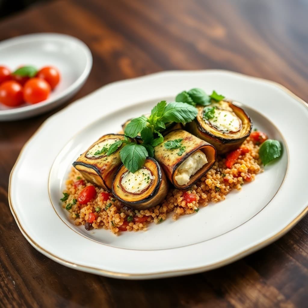 Baked Mediterranean Eggplant Rollatini with Tomato Basil Quinoa