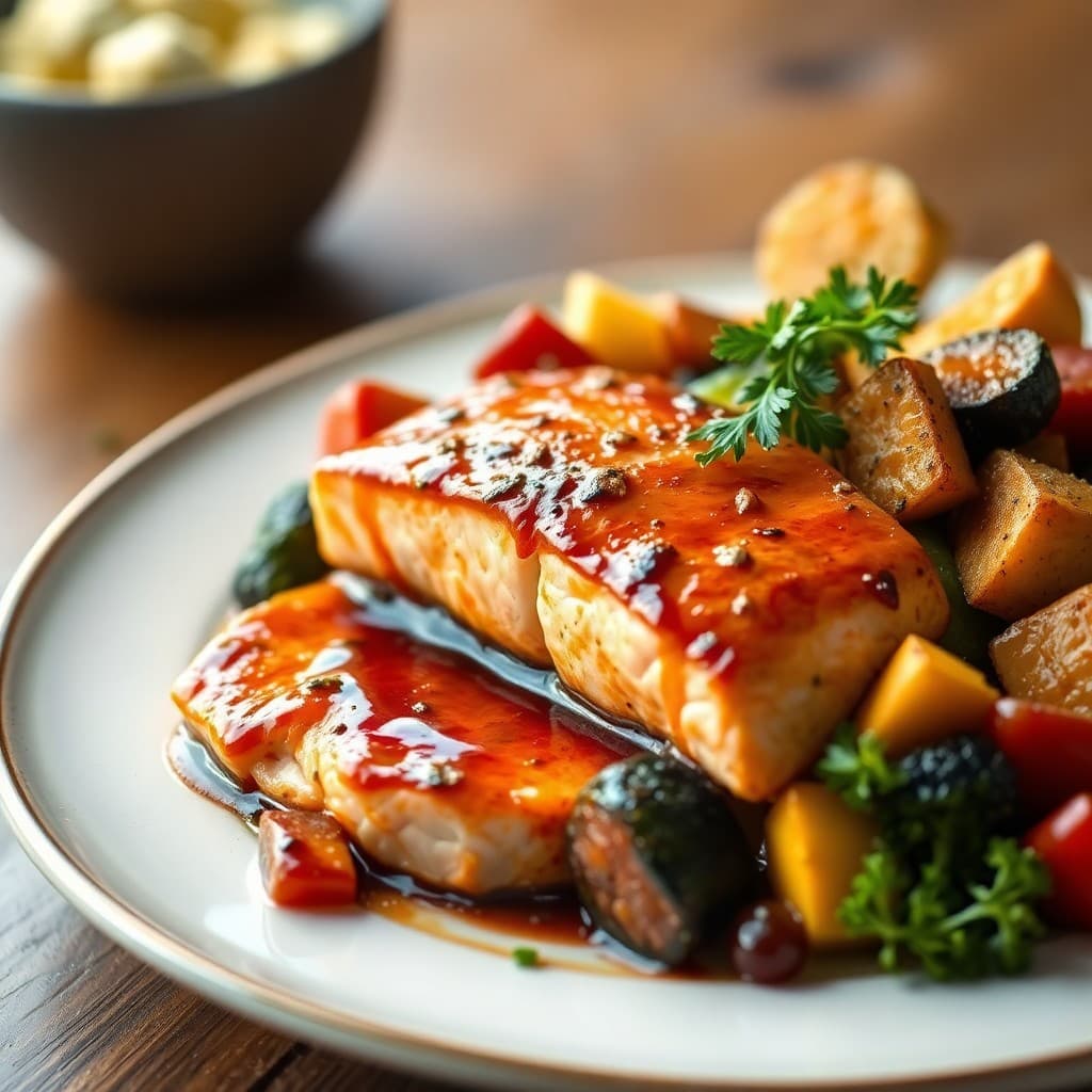 Teriyaki Glazed Salmon with Roasted Vegetables