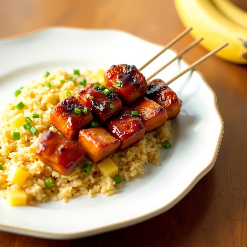 Teriyaki Glazed Chicken Skewers with Pineapple Fried Rice