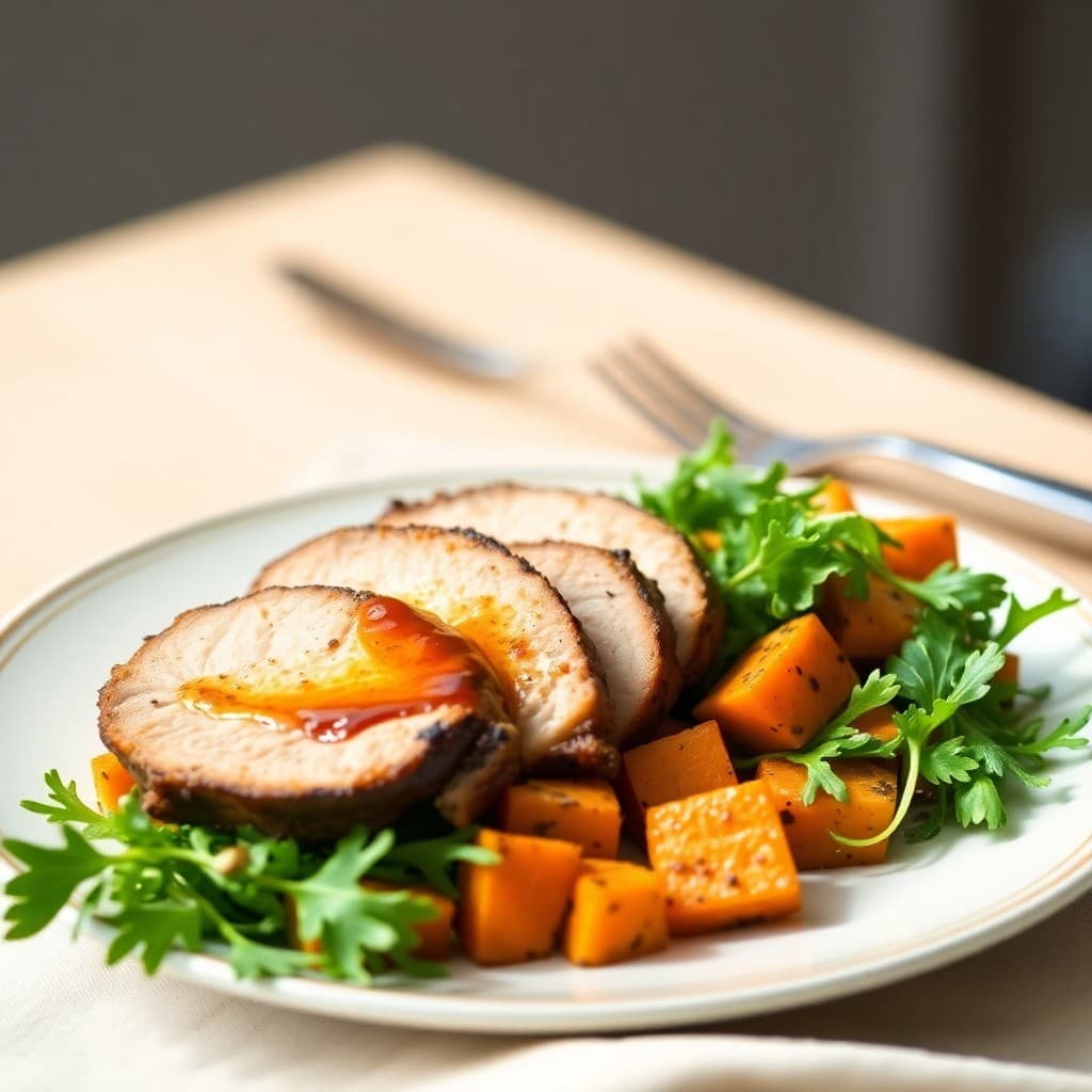 Grilled Honey-Garlic Pork Tenderloin with Roasted Sweet Potato Salad