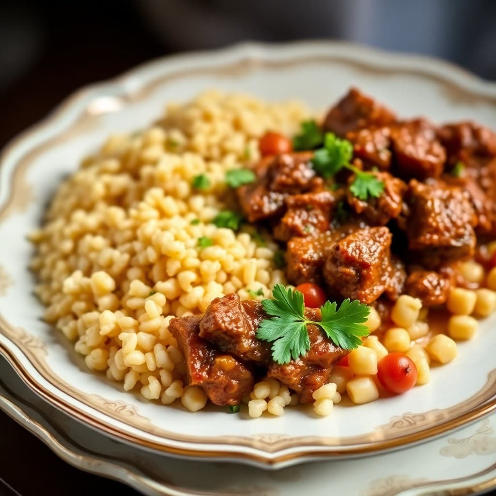 Moroccan Spiced Beef Tagine with Chickpea Couscous