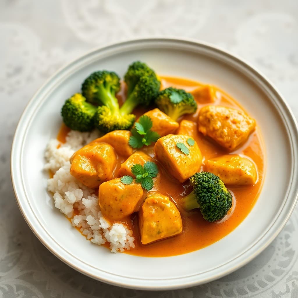 Thai Coconut Curry Chicken with Roasted Broccoli Florets