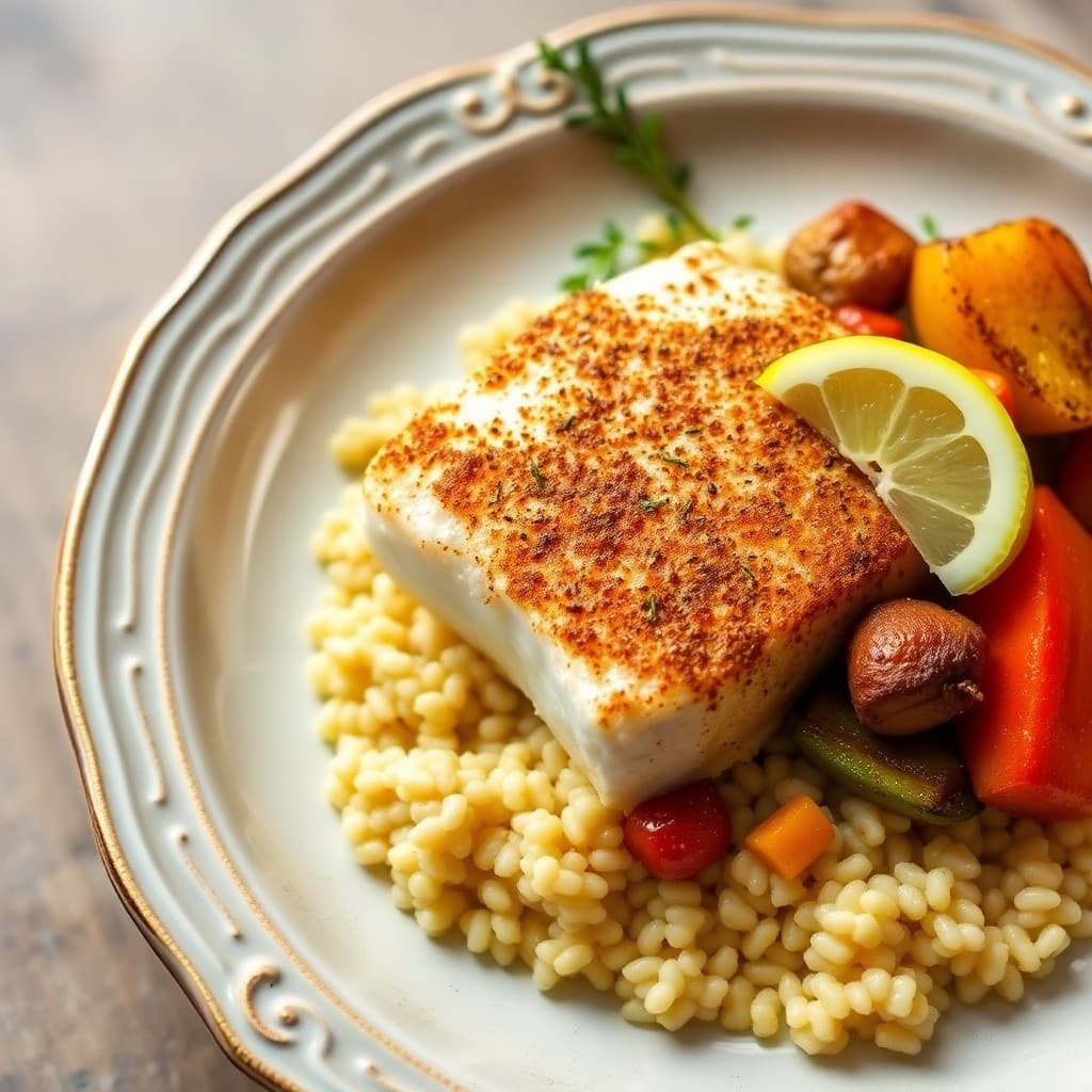 Moroccan-Spiced Baked Cod with Lemon Couscous
