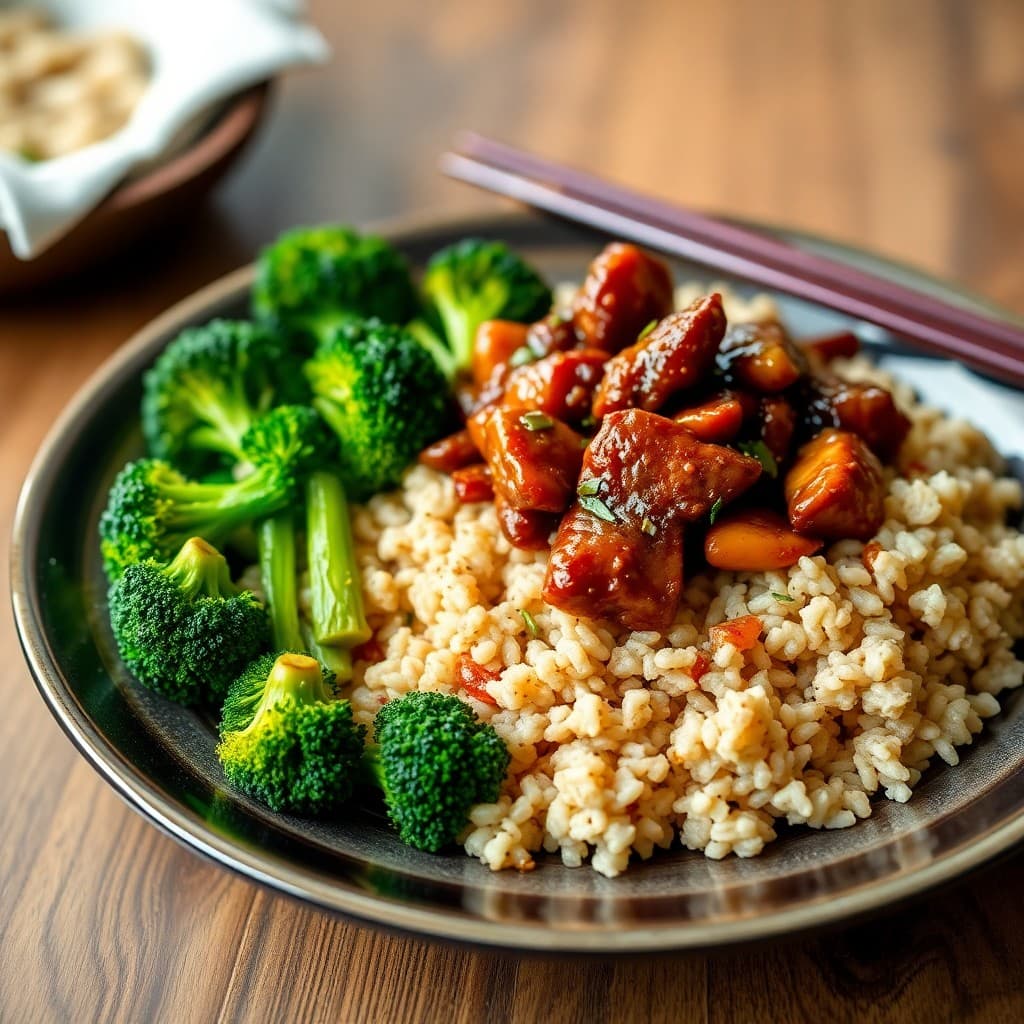 Sizzling Szechuan Beef Stir-Fry with Roasted Broccoli and Brown Rice