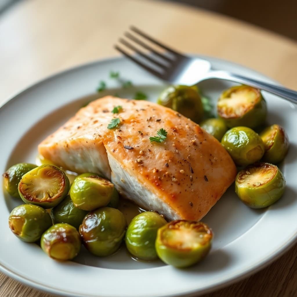 Keto Baked Salmon with Roasted Brussels Sprouts